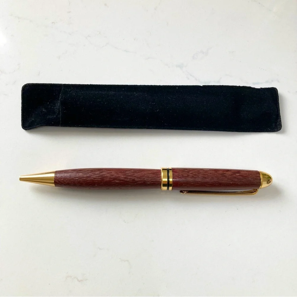 Wooden Hand-Crafted Brown and Gold Pen